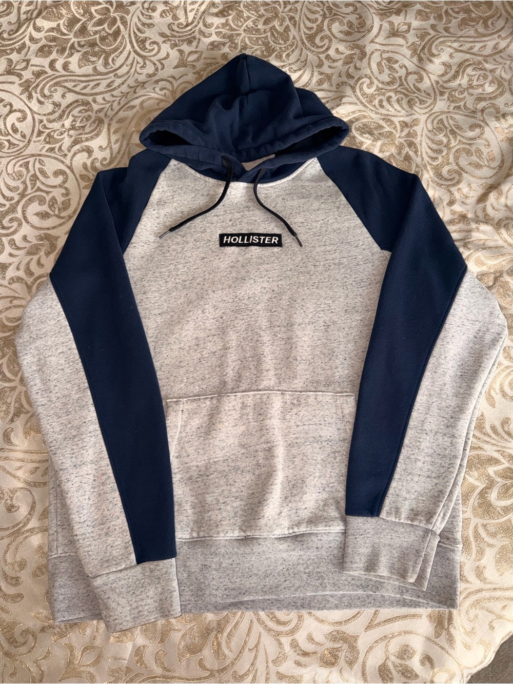 Hollister Two-Tone Gray and Navy Pullover Hoodie